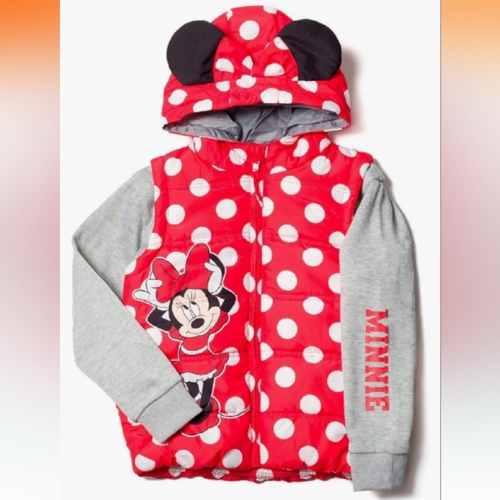 Kids Disney Minnie Mouse Red Polka Dot Puffer Vest/jacket